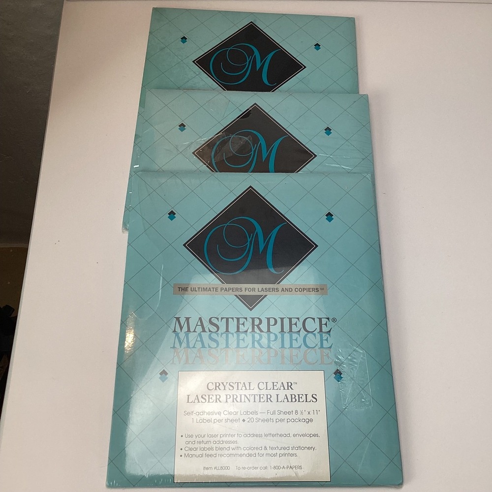 3 Masterpiece Crystal Clear Laser Printer Labels 8.5x11 Full Sheet 3 Packs